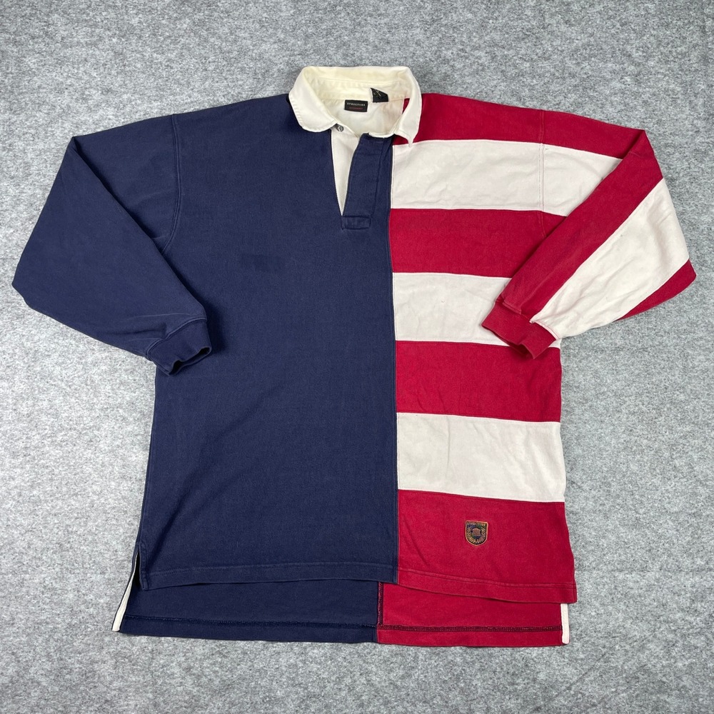 Structure Rugby Shirt Mens Large Blue Red White Colorblock Striped USA Flag